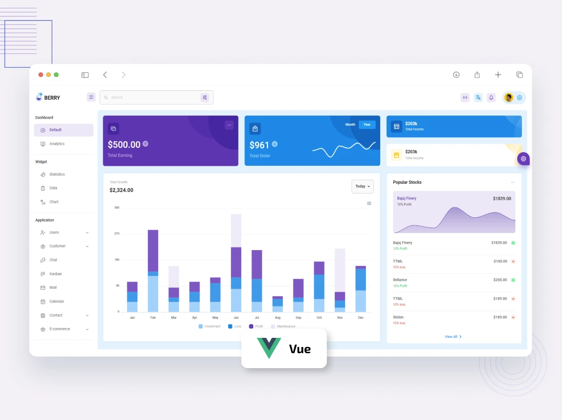 Berry vue admin dashboard design